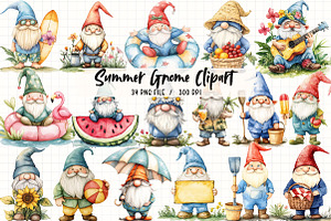 Watercolor Summer Gnome Clipart, an Illustration by Libby Wishes