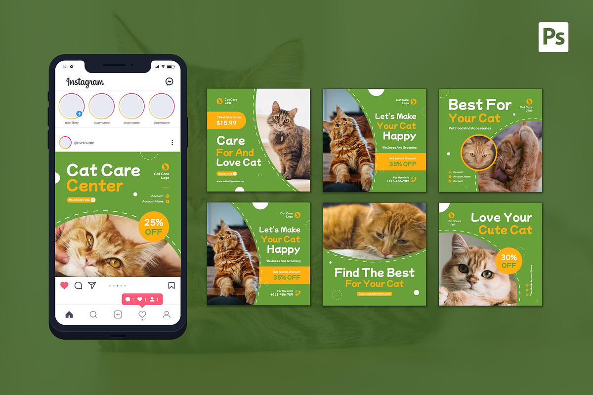 Cat Care Instagram Post, a Social Media Template by CavenArt (Photo 3 of 5)