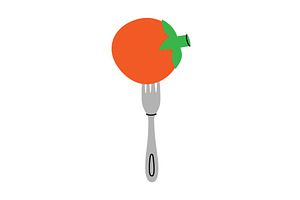 Fresh tomato pierced on a fork, a Food Illustration by GraphiShop