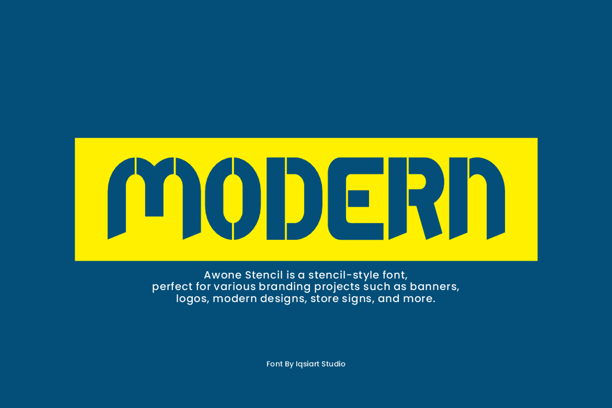 Awone Stencil Font, a Sans Serif Font by Iqsiart Studio (Photo 3 of 7)