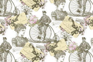 Romantic seamless pattern., a Transportation Illustration by Designs by Helen Trupak