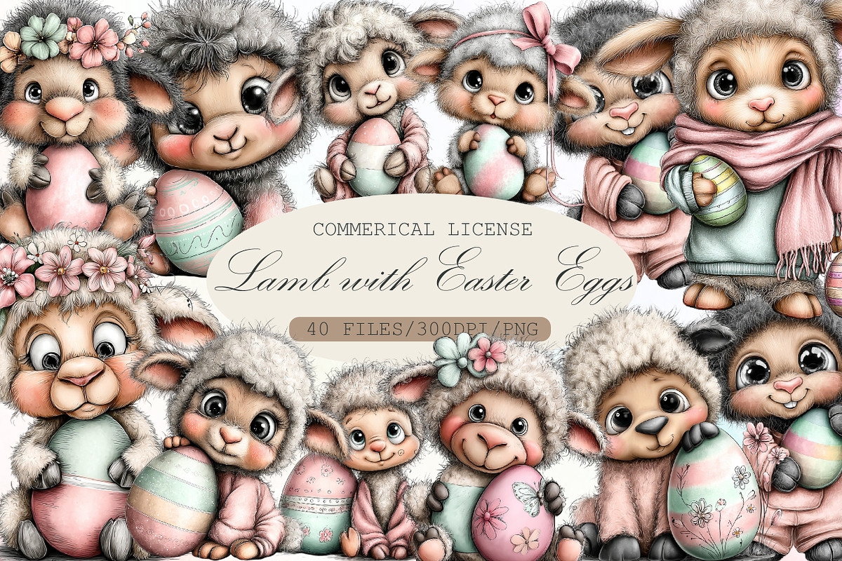 Whimsical Lamb with Easter Eggs Clip, an Illustration by Sublimation Artist (Photo 1 of 6)