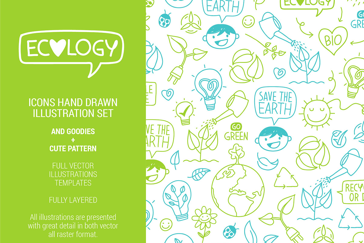 Ecology Hand drawn Illustrations Set, an Illustration by Pingebat (Photo 1 of 8)