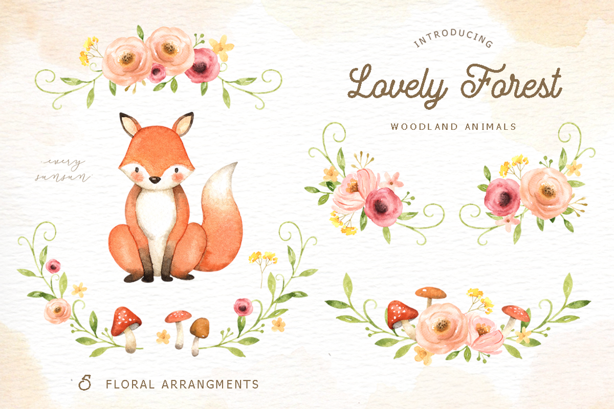 Lovely Forest Watercolor Clip Art, an Animal Illustration by everysunsun (Photo 4 of 4)