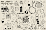 Christmas line drawing set + stamps, an Illustration by Skliarova (Thumbnail 2 of 8)