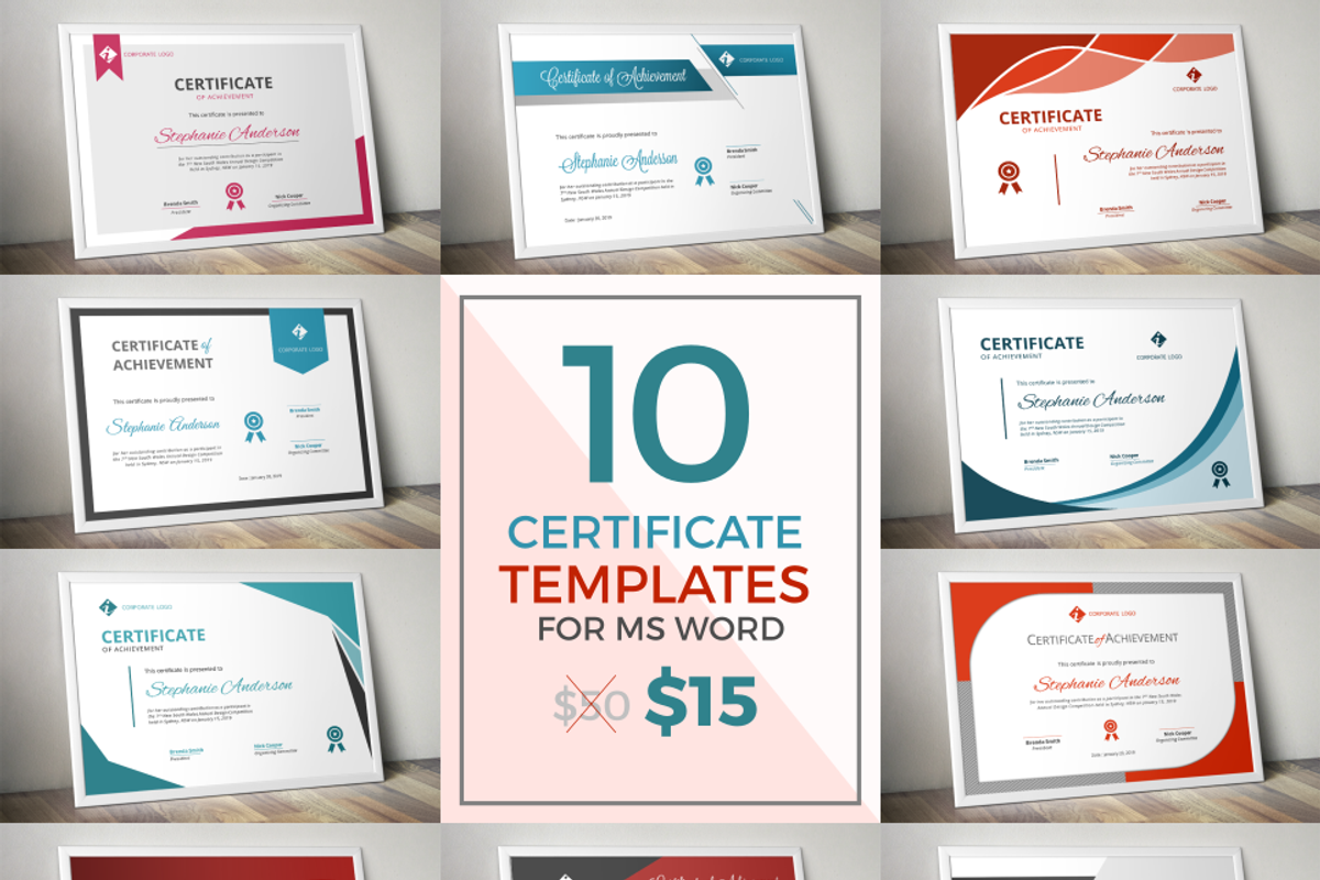 10 modern certificate docx bundle, a Stationery Template by Inkpower (Photo 1 of 10)