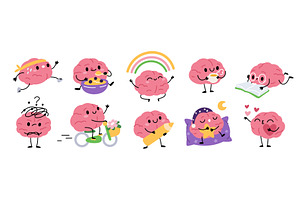 Cartoon brain characters. Human, an Education Illustration by YummyBuum