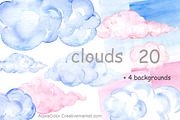Clouds Watercolor clipart, an Illustration by AqwaColor (Thumbnail 1 of 3)