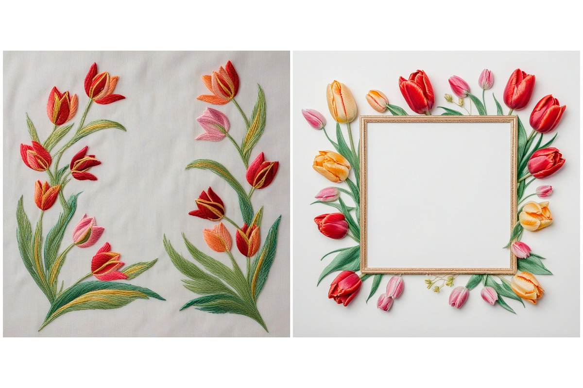 Embroidered flower tulip background, a Background Graphic by IrySha (Photo 2 of 4)