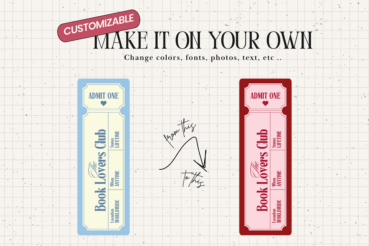 Book Lovers Ticket Bookmark, a Stationery Template by PixelBloomClub (Photo 3 of 6)