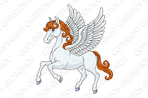 Pegasus Wings Horse Cartoon Animal, an Animal Illustration by Christos Georghiou
