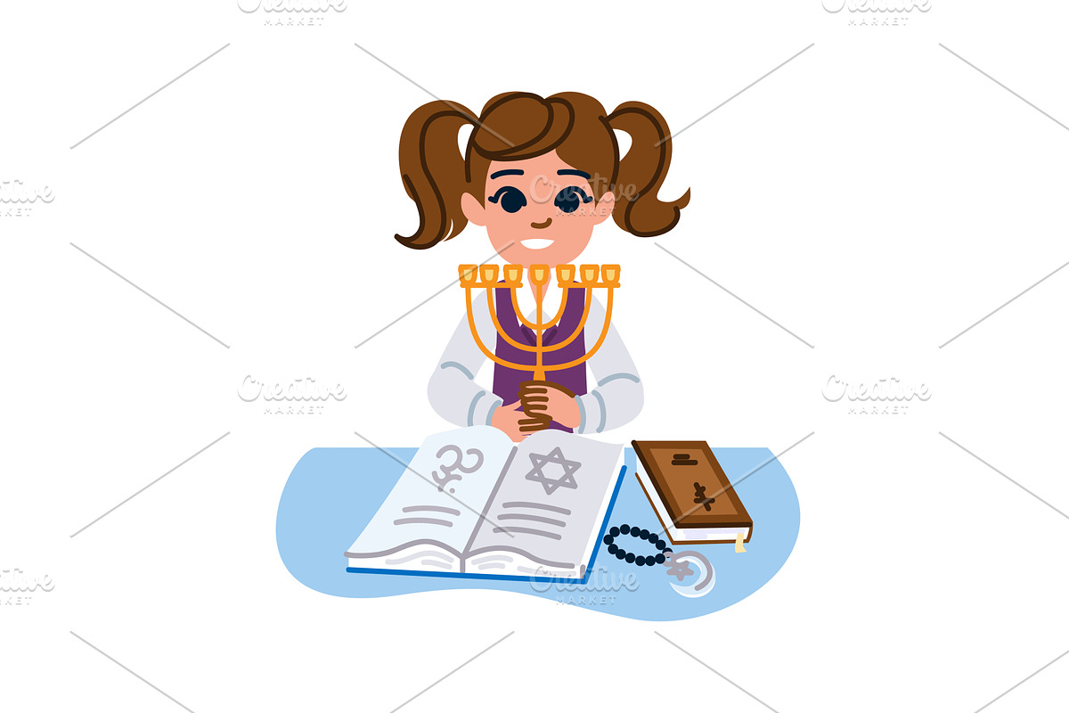 Girl celebrating hanukkah holding, an Illustration by pikepicture