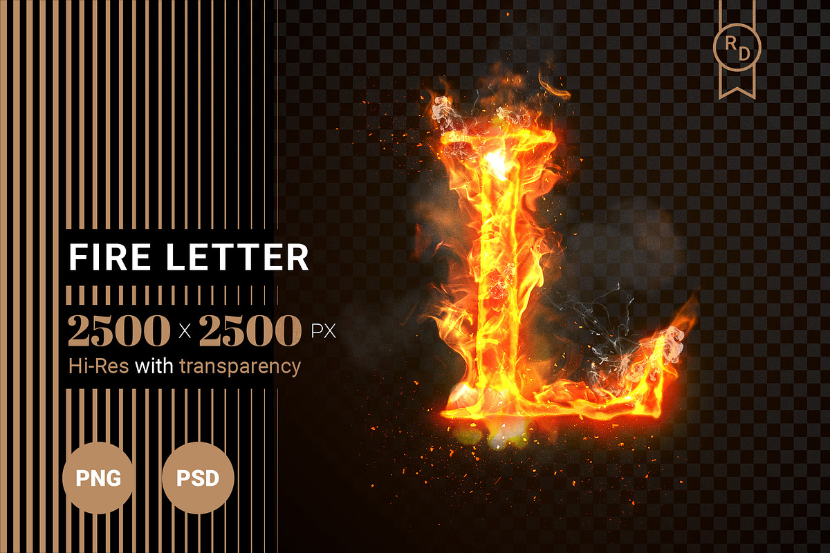 Fire Letter L of burning flame (PSD), an Illustration by Ron Dale