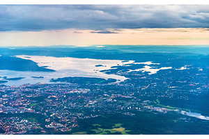 View of oslo from an airplane on the approach to gardermoen airport stock, a Nature Photo by Leonid Andronov