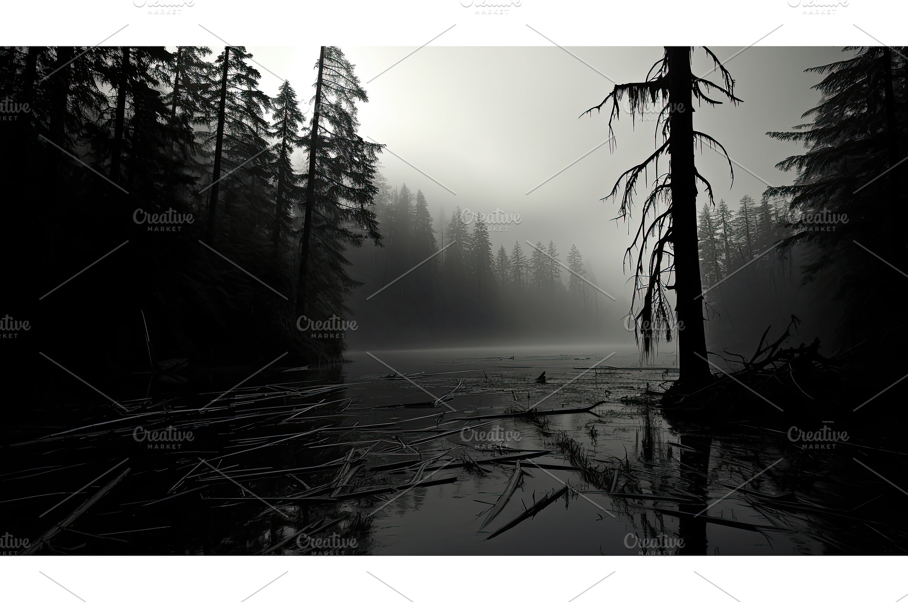 mysterious scary lake ai generated, a Nature Photo by pikepicture