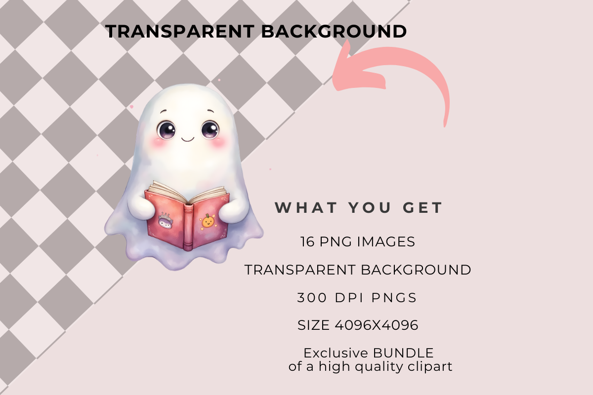 Cute Ghosts Reading Books Set, an Illustration by Anca Digital Vibe (Photo 6 of 6)