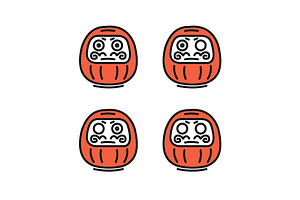 Daruma Thin Line Icons Set. Vector