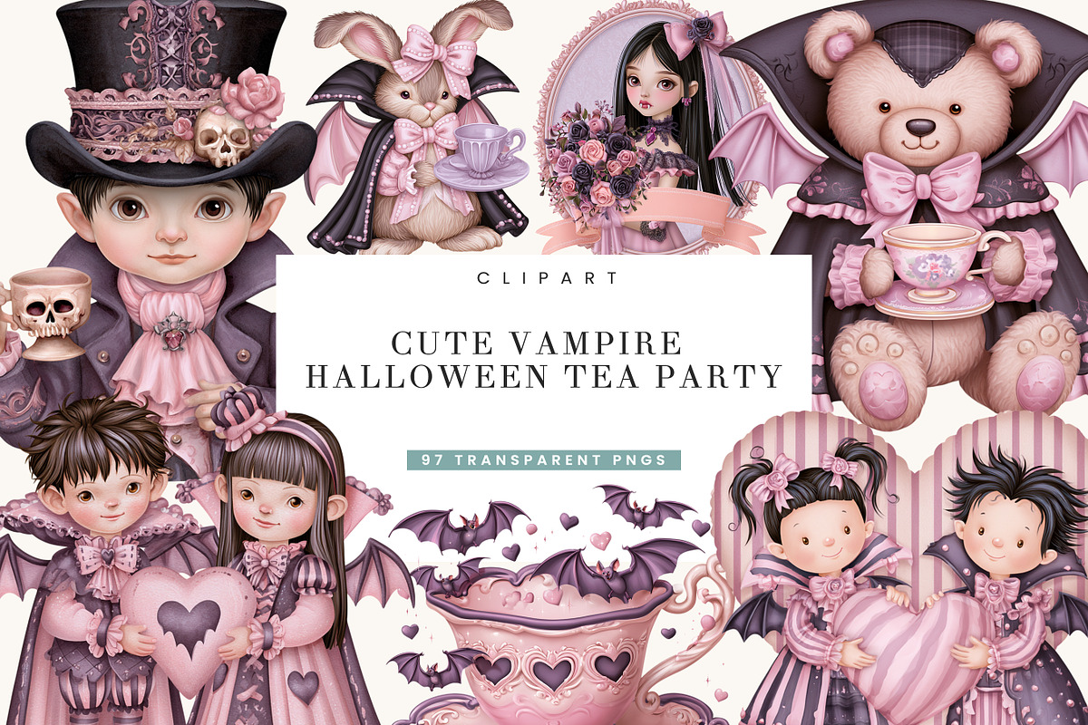 Halloween Tea Party Clipart Bundle, a Seasonal Illustration by BusyDaydesign (Photo 1 of 9)