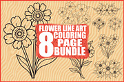 Flower Line Art Coloring Pages Bundl, an Illustration by Artivon (Thumbnail 1 of 9)