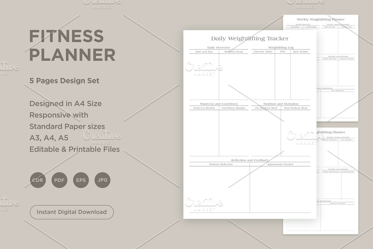 Fitness Planner Pages Set V-13, a Stationery Template by shahsoft (Photo 1 of 3)