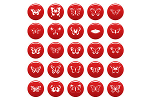 Butterfly Icons Set Vetor Red