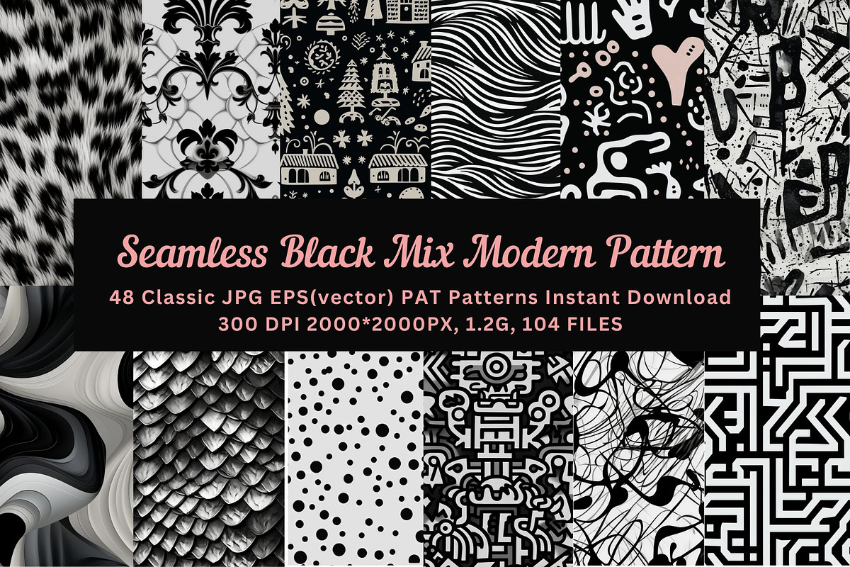48 seamless black mix modern pattern, a Pattern Graphic by ARTOZEN DIGITAL (Photo 1 of 15)