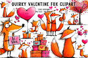 Quirky Valentine Fox Clipart, an Illustration by CreationArt (Thumbnail 1 of 7)