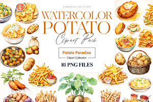 Watercolor Potato Clipart, Food PNG