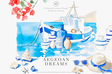 greek clipart mediterranean set, a Decorative Illustration by Patishop Art