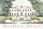 Swan House Atlanta - Watercolor, a Decorative Illustration by Blushed Design by Katrina (Thumbnail 1 of 3)