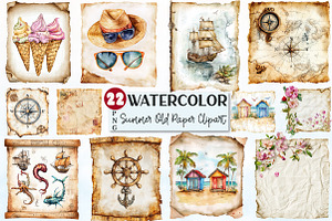 Summer old Paper Sublimation Clipart, an Illustration by Rose Art