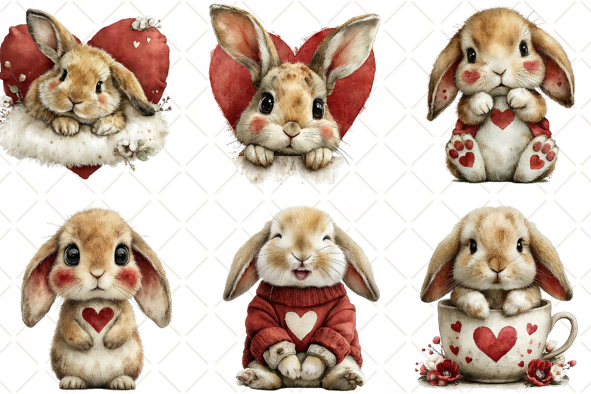 Whimsical Valentines Bunny Clipart, an Illustration by Black Bird Studio (Photo 5 of 6)