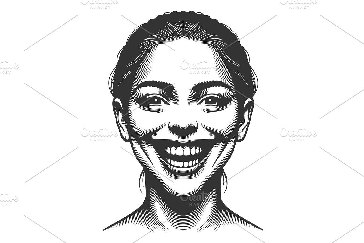 Smiling Woman Portrait engraving, a Person Illustration by AlexArt