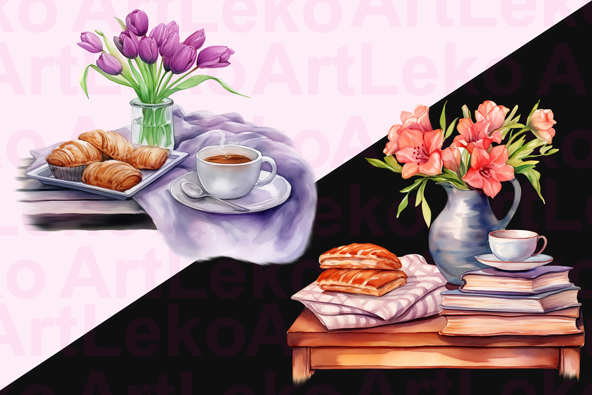 Breakfast in Bed Clipart, a Food Illustration by LekoArt (Photo 5 of 10)