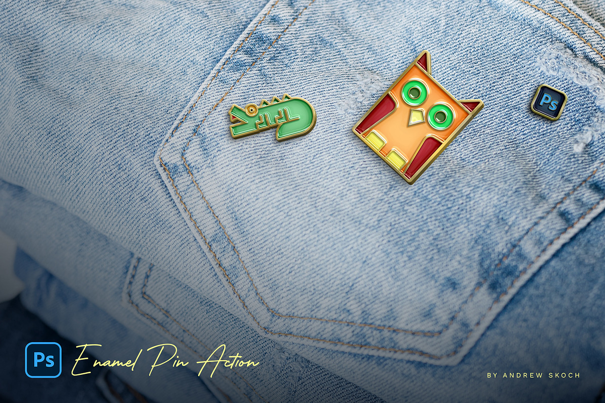 Enamel Pin Photoshop Action, an Action Add-On by Andrew Skoch Design (Photo 7 of 8)