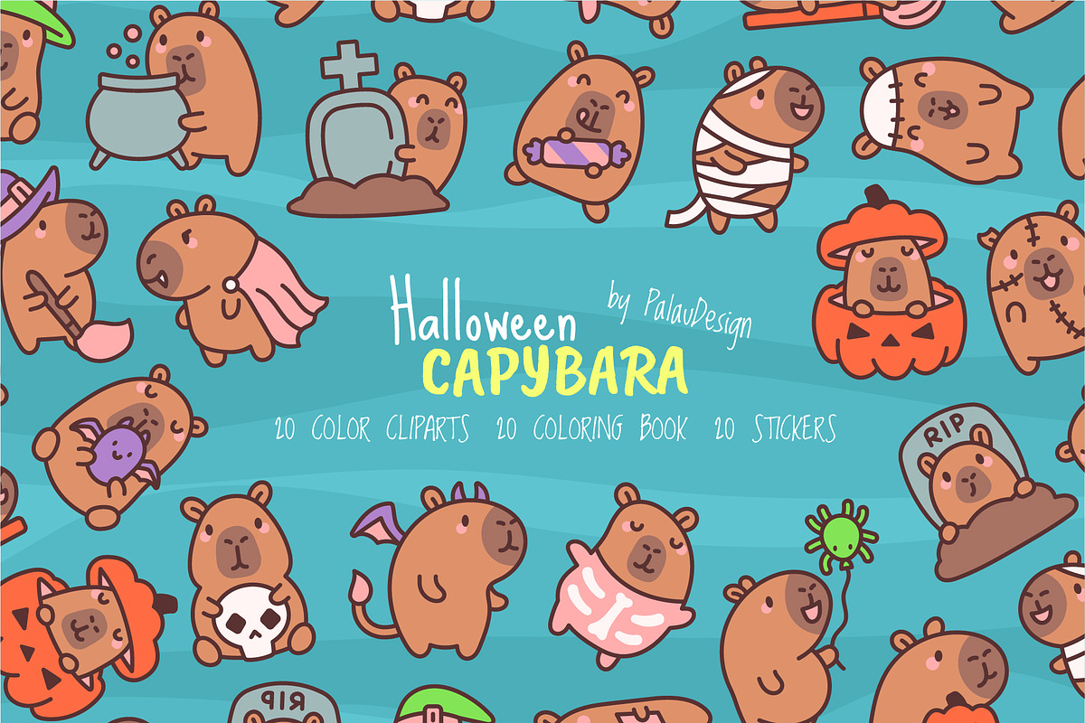 Halloween Capybara Clipart, a Seasonal Illustration by Palau (Photo 1 of 9)