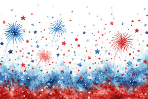 Fourth of July fireworks border with red white and blue confetti, a Holiday Photo by José Manuel Gelpi