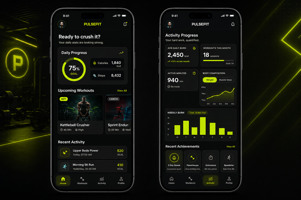 PulseFit Mobile App - Figma Design, an App Template by CodeTurtle (Photo 2 of 3)