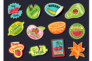 Vintage fruit stickers. Y2k retro, a Food Illustration by Stock-Smart-Start