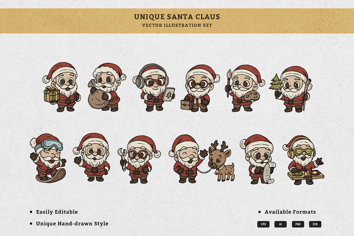 Cute Hand-Drawn Santa Claus Vector, an Illustration by MEANDSTUDIO (Photo 1 of 8)