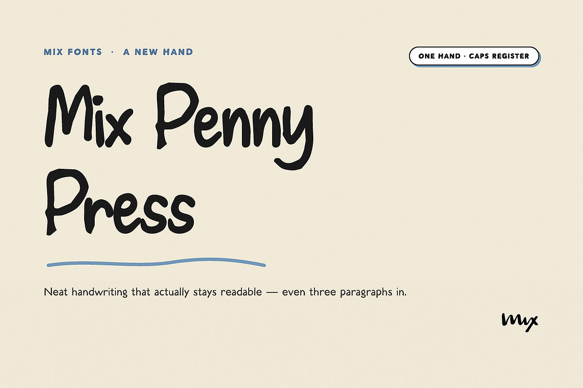 Mix Penny Press - Neat Handwriting, a Handwritten Font by Mix Fonts (Photo 1 of 10)