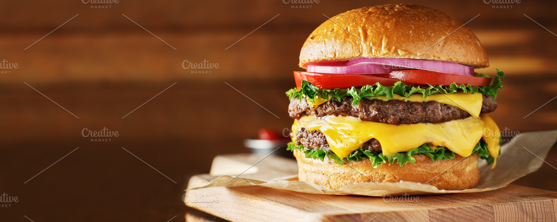 double cheeseburger panorama, a Food & Drink Photo by RezArt