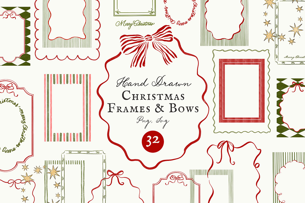 Christmas Frames & Bows Whimsy Set, an Object Graphic by Calamar Studio (Photo 1 of 12)