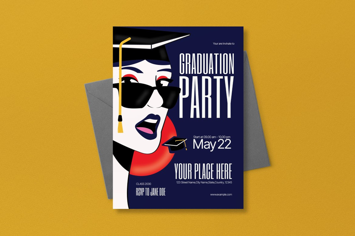 Blue Graduation Party Invitation, a Card Template by graphicook (Photo 3 of 3)