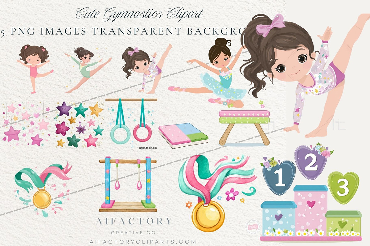 Cute Gymnastics Girl Clipart PNGs, a Person Illustration by artinspirestudio (Photo 2 of 4)