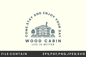 wood cabin line art vector logo