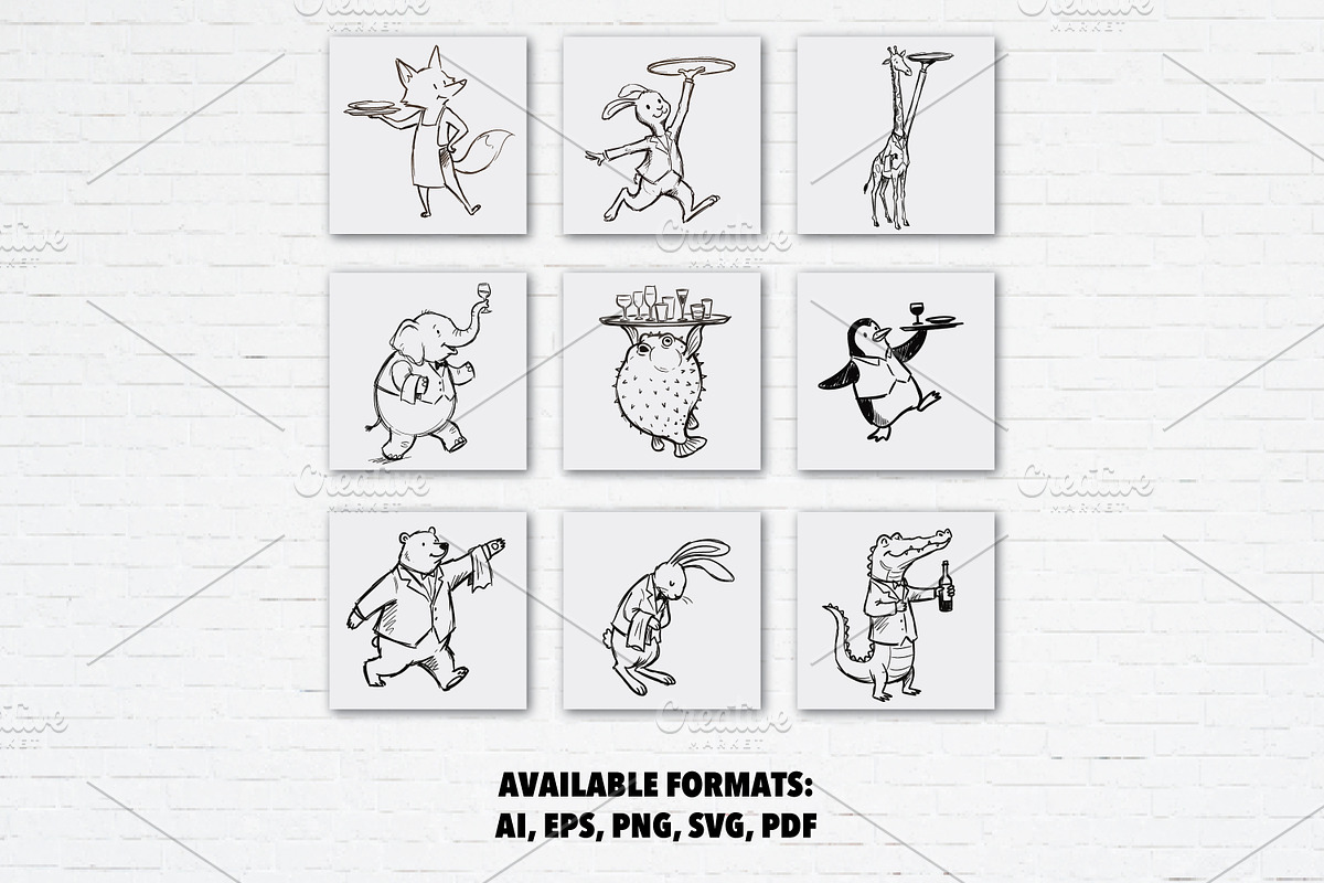 Funny Animal Waiters Bundle, an Animal Illustration by Guavanaboy (Photo 2 of 3)