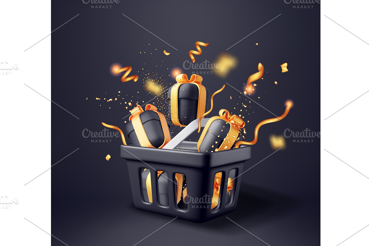3D Shopping basket with gift boxes, an Illustration by Abscent