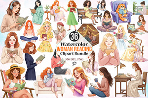 Watercolor Woman Reading Clipart PNG, an Illustration by Canvas Craft