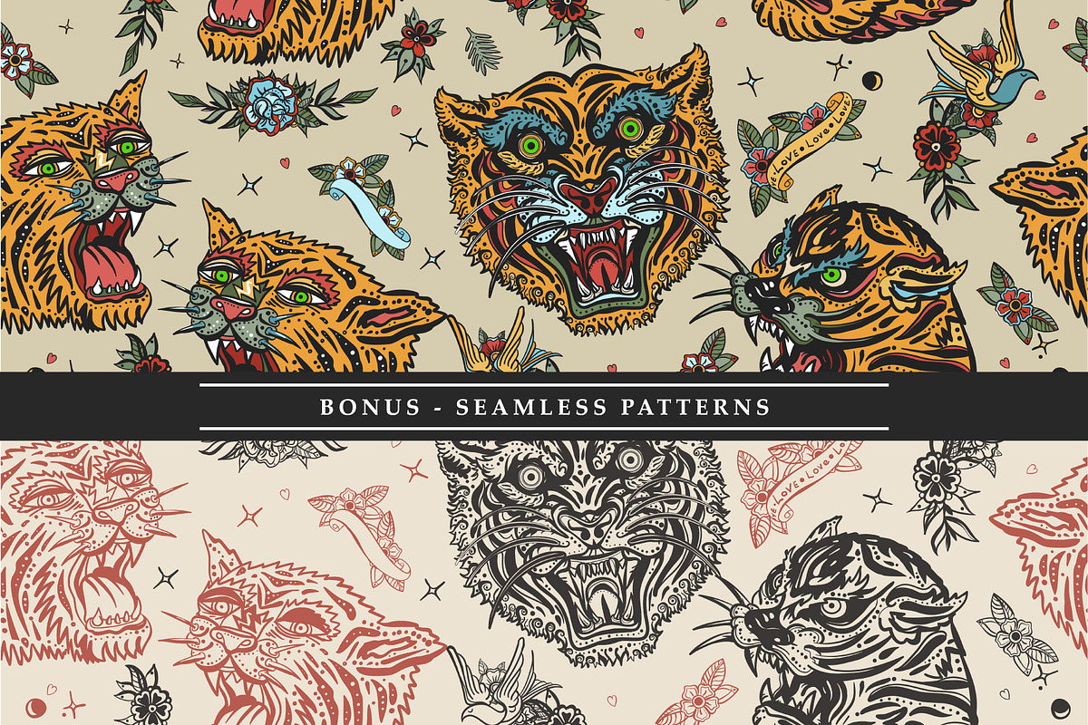 Tigers old school tattoo, an Animal Illustration by intueri (Photo 5 of 7)